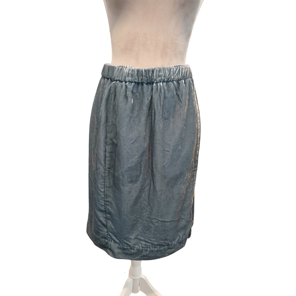 J.Crew Womens Small Blue Crushed Velvet Midi Skirt Elastic Waist Size S Pull On